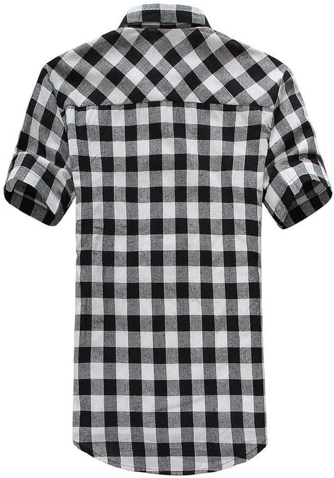 Mens Fashion Short Sleeve Flannel Shirts Slim Fit Causal Button Down Plaid Designer Shirts Camisas de Hombre