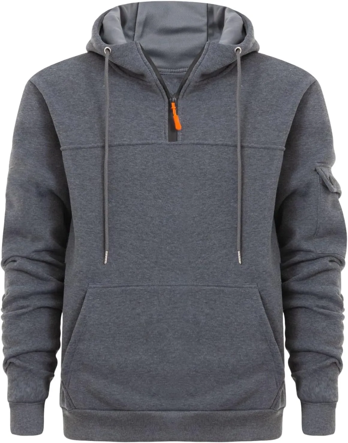 Men's Fashion Sports Hooded Sweatshirt Quarter Zip Hoodies Tops Warm Pocket Solid Long Sleeve Winter Pullover