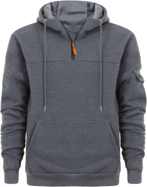 Men's Fashion Sports Hooded Sweatshirt Quarter Zip Hoodies Tops Warm Pocket Solid Long Sleeve Winter Pullover