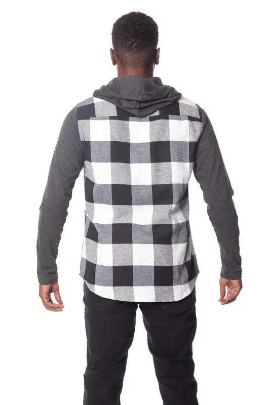Men's Flannel Hoodie in Black/White