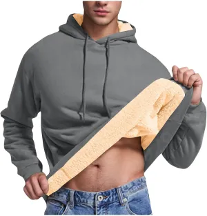 Mens Fleece Pullover Fleece Lined Heavy Weight Hoodie Heavy Duty Winter Hooded Sweatshirt Thermal Warm Sweatshirts