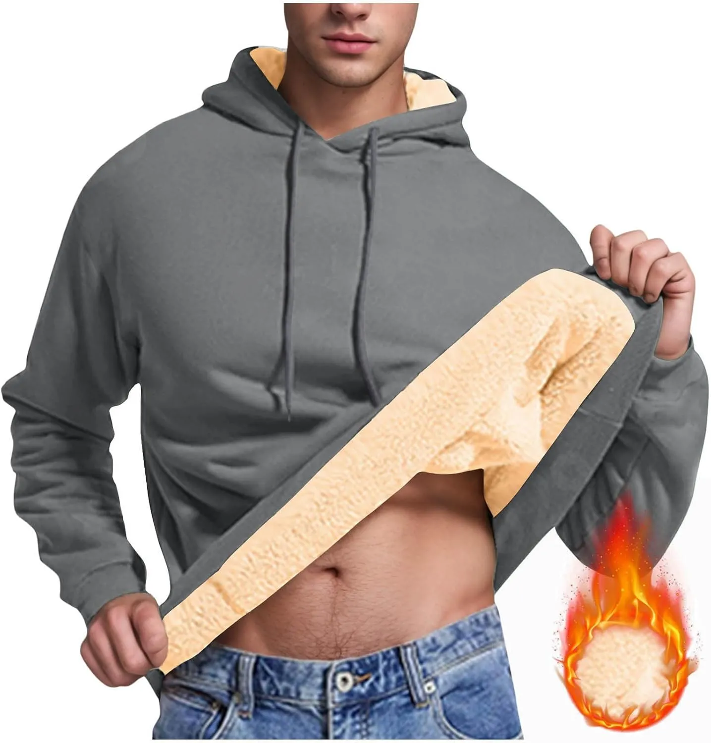 Mens Fleece Pullover Fleece Lined Heavy Weight Hoodie Heavy Duty Winter Hooded Sweatshirt Thermal Warm Sweatshirts