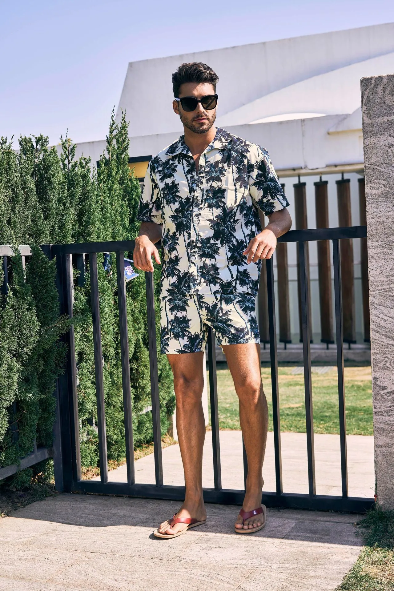 Men's Flower Casual Button Down Short Sleeve Hawaiian Shirt Suits