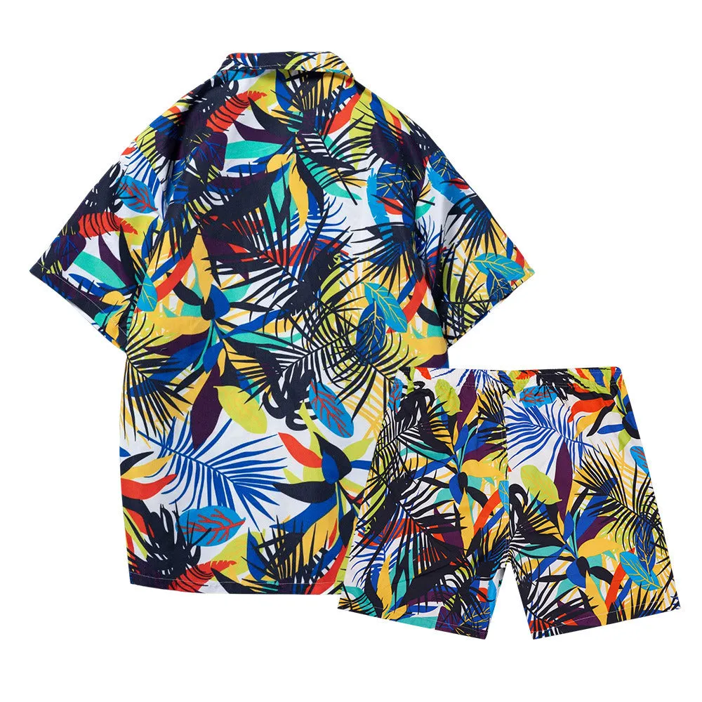 Men's Flower Casual Button Down Short Sleeve Hawaiian Shirt Suits