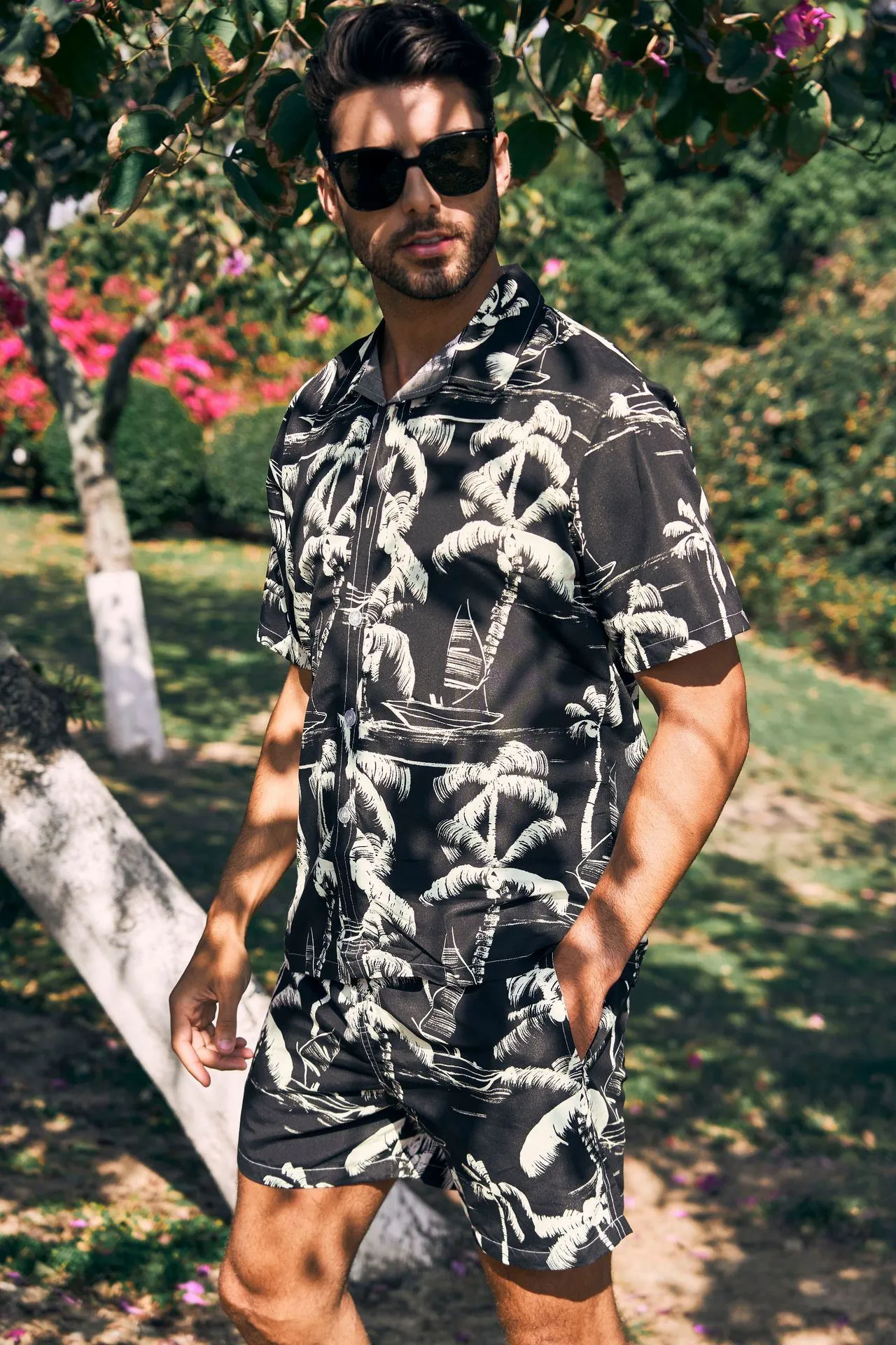 Men's Flower Casual Button Down Short Sleeve Hawaiian Shirt Suits