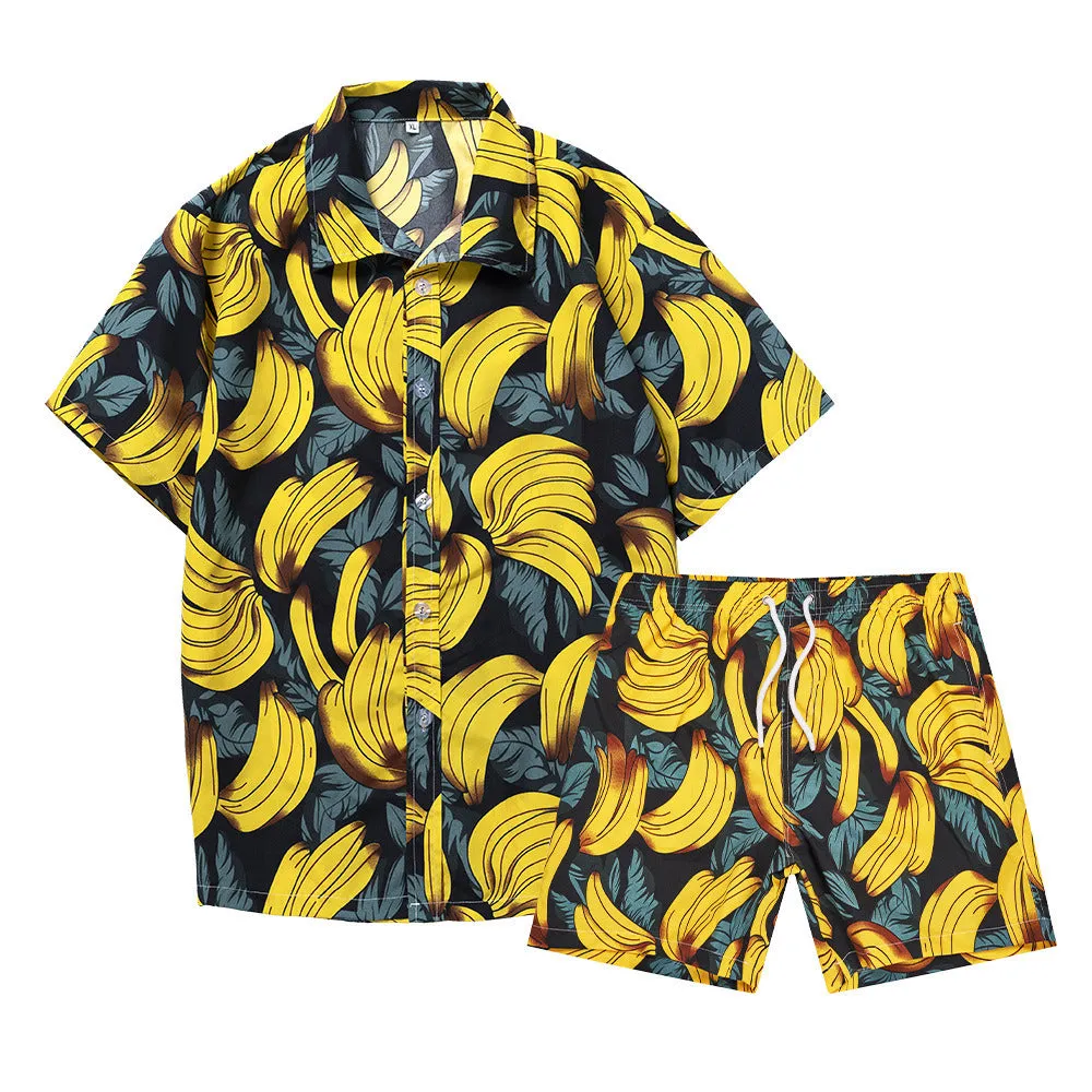 Men's Flower Casual Button Down Short Sleeve Hawaiian Shirt Suits