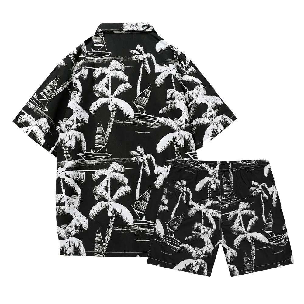 Men's Flower Casual Button Down Short Sleeve Hawaiian Shirt Suits