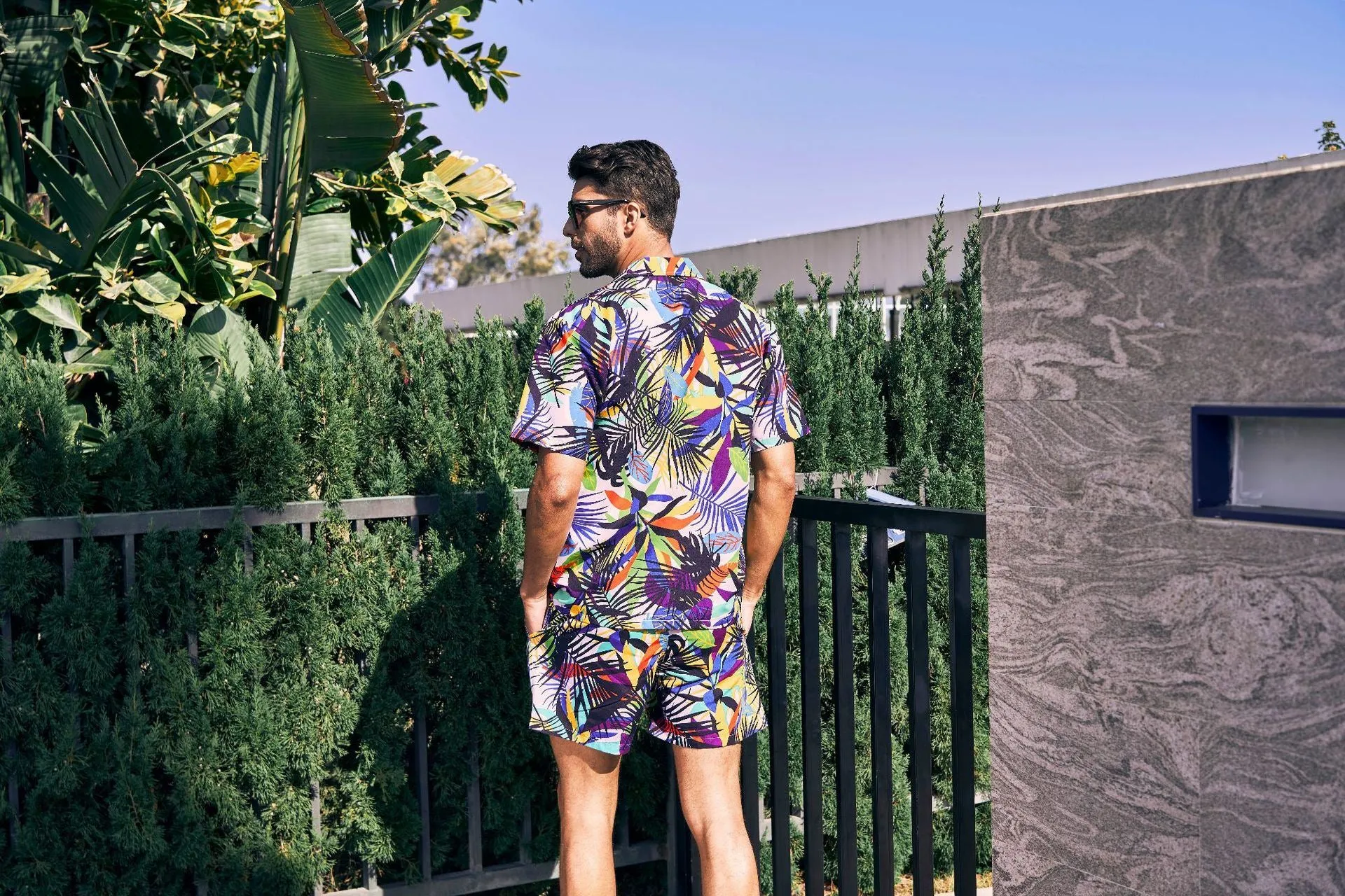 Men's Flower Casual Button Down Short Sleeve Hawaiian Shirt Suits
