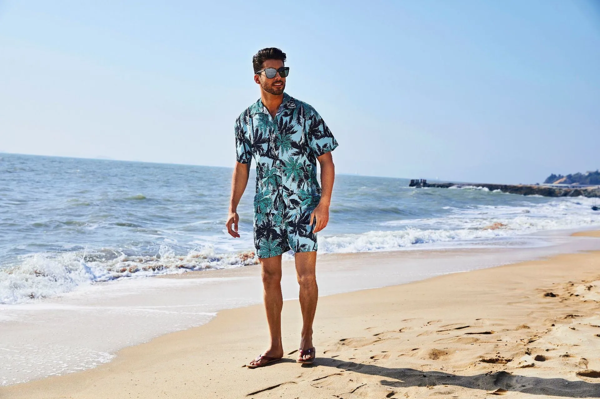 Men's Flower Casual Button Down Short Sleeve Hawaiian Shirt Suits