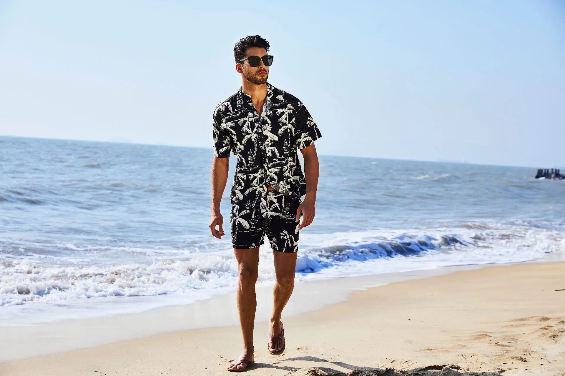 Men's Flower Casual Button Down Short Sleeve Hawaiian Shirt Suits