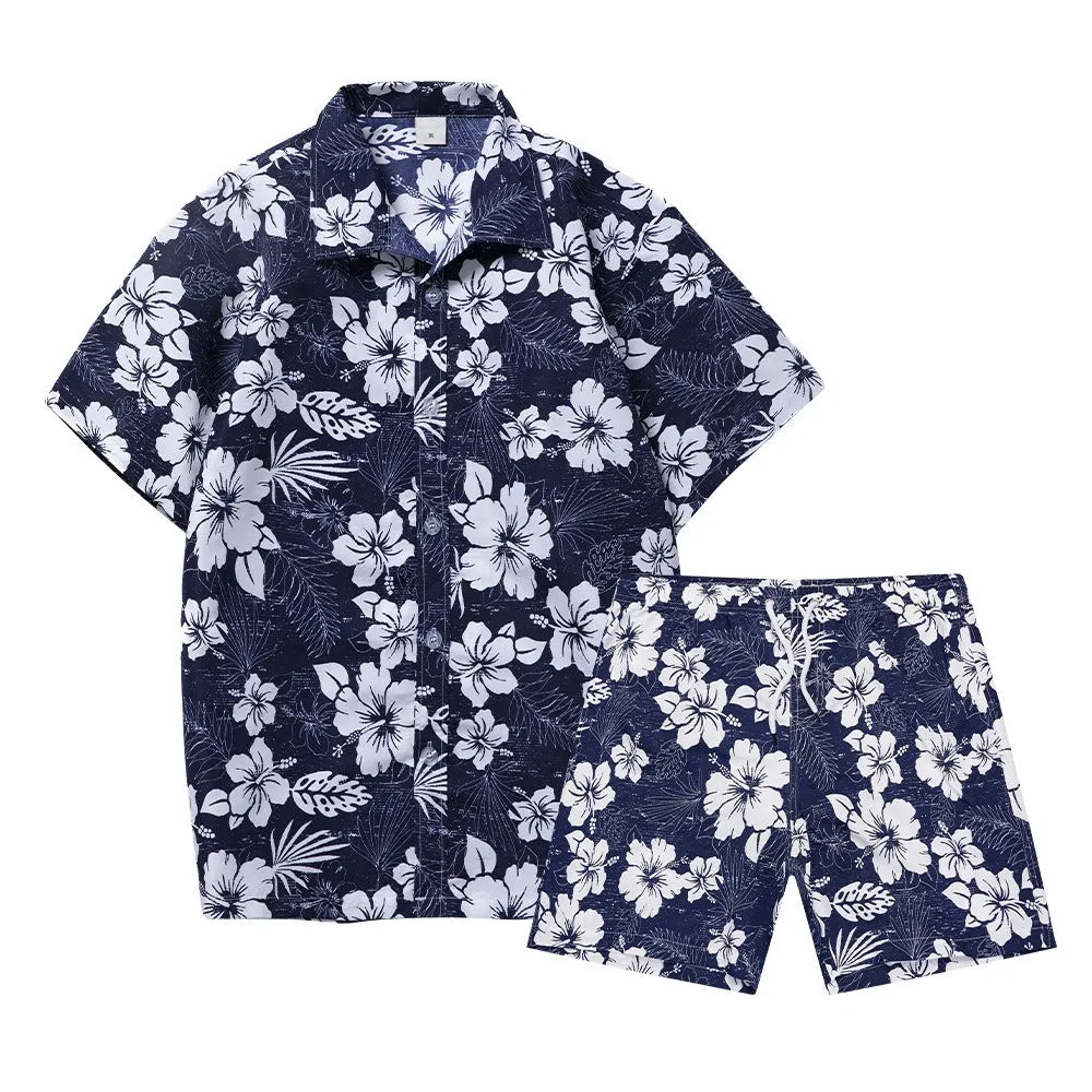 Men's Flower Casual Button Down Short Sleeve Hawaiian Shirt Suits