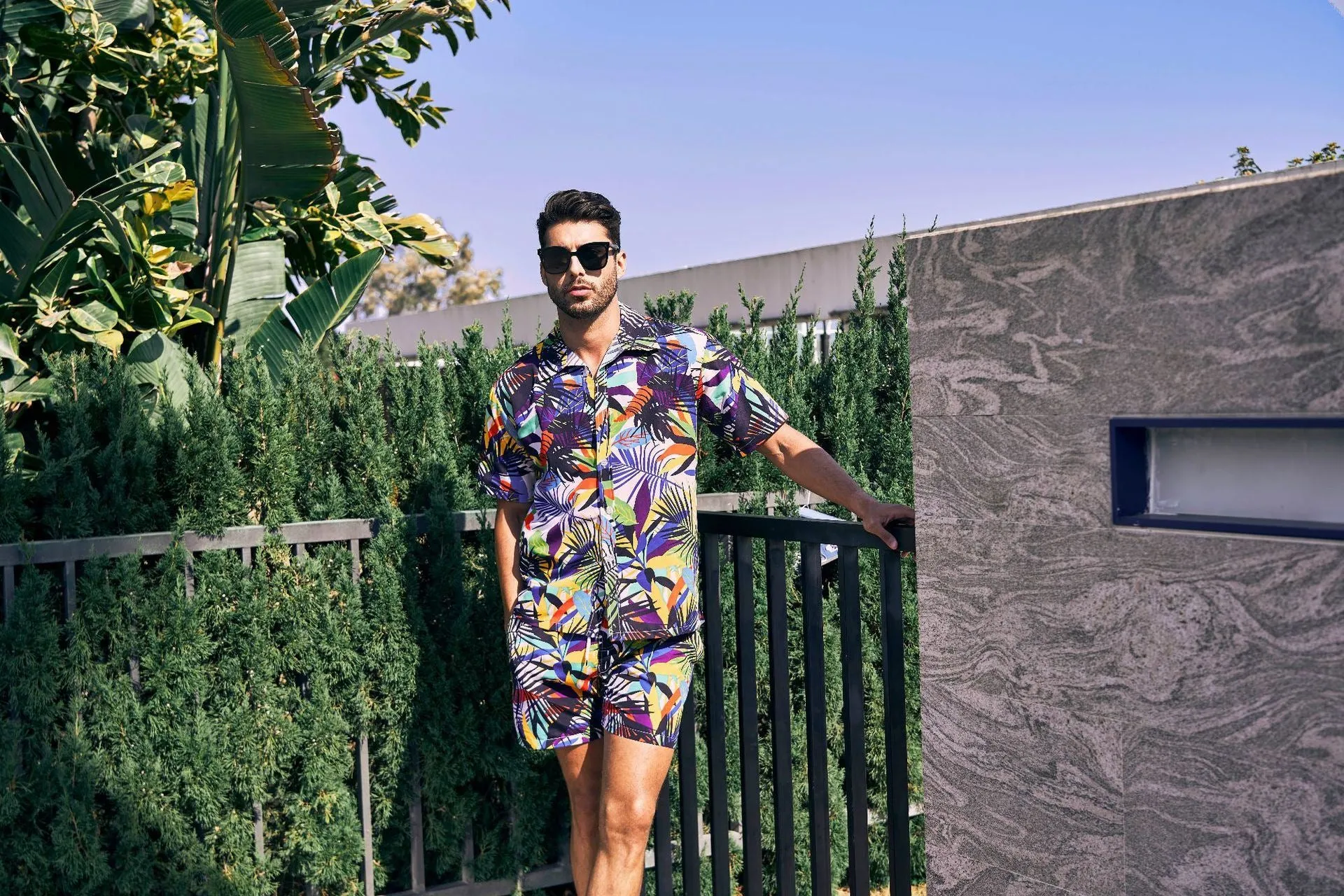 Men's Flower Casual Button Down Short Sleeve Hawaiian Shirt Suits