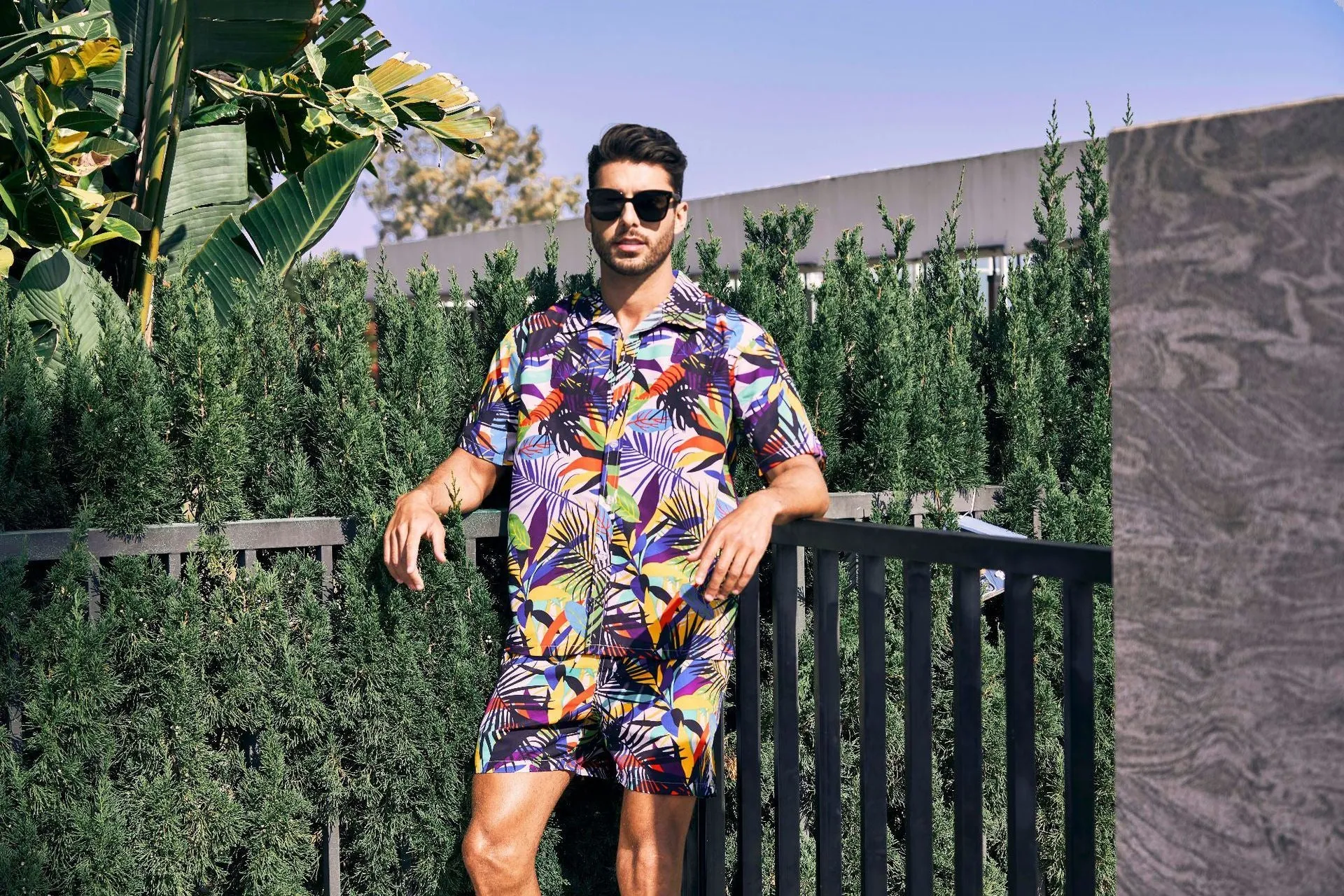 Men's Flower Casual Button Down Short Sleeve Hawaiian Shirt Suits