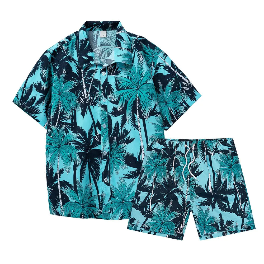 Men's Flower Casual Button Down Short Sleeve Hawaiian Shirt Suits