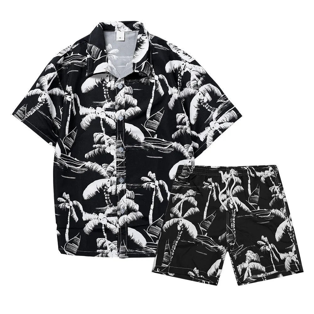 Men's Flower Casual Button Down Short Sleeve Hawaiian Shirt Suits