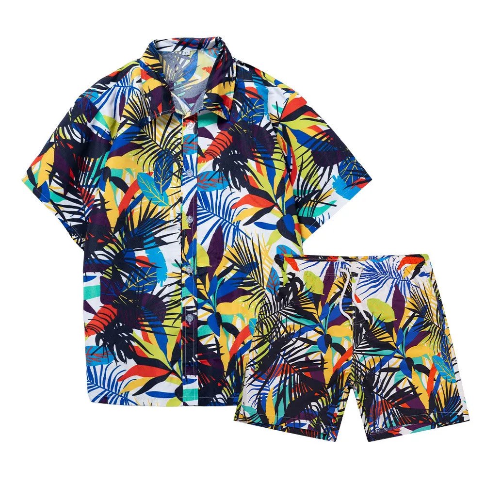 Men's Flower Casual Button Down Short Sleeve Hawaiian Shirt Suits