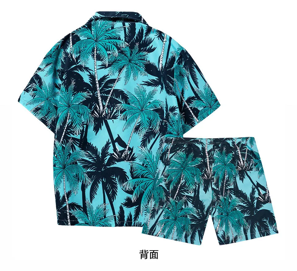 Men's Flower Casual Button Down Short Sleeve Hawaiian Shirt Suits