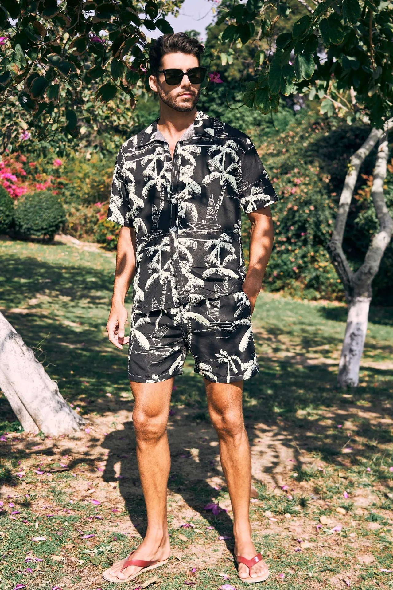 Men's Flower Casual Button Down Short Sleeve Hawaiian Shirt Suits