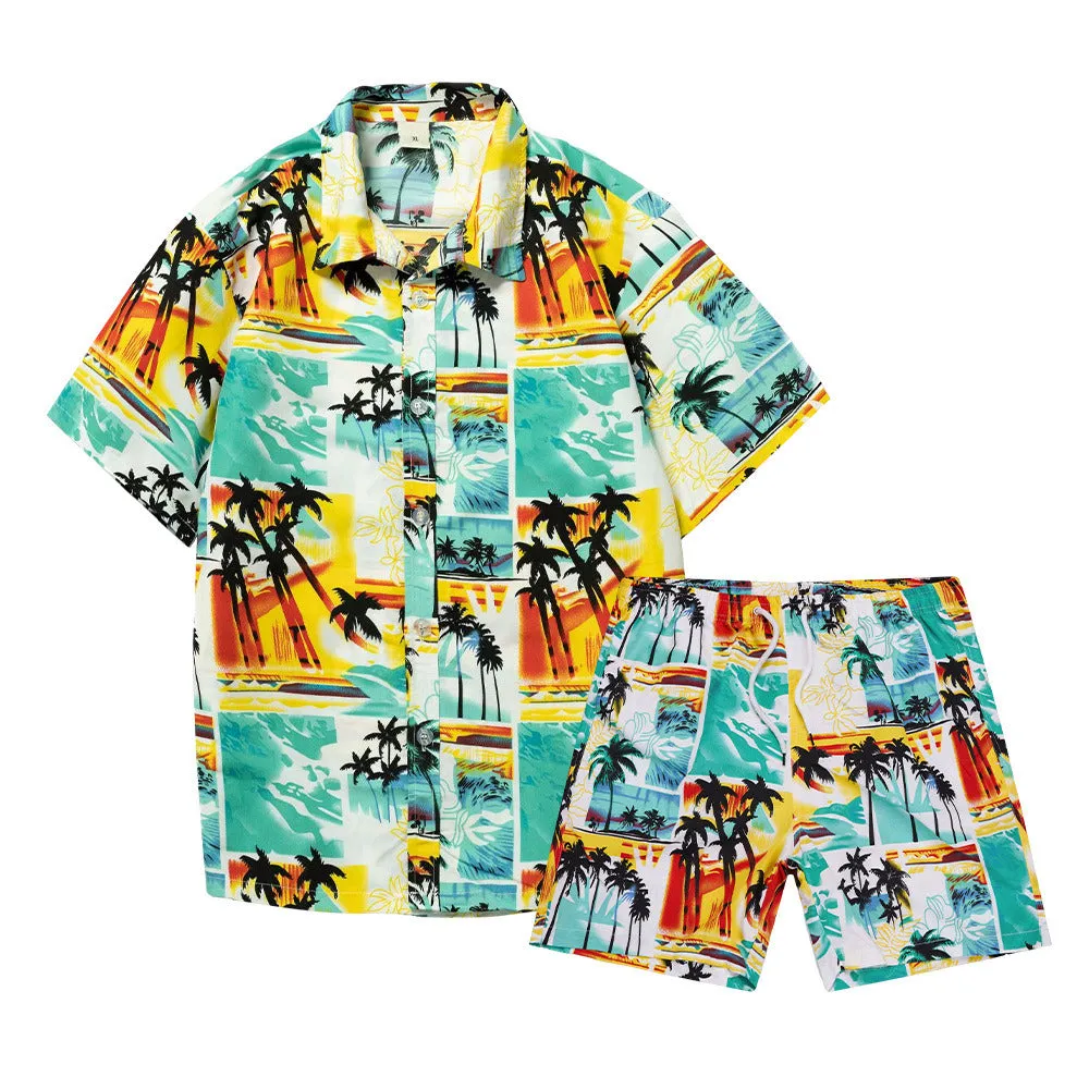 Men's Flower Casual Button Down Short Sleeve Hawaiian Shirt Suits