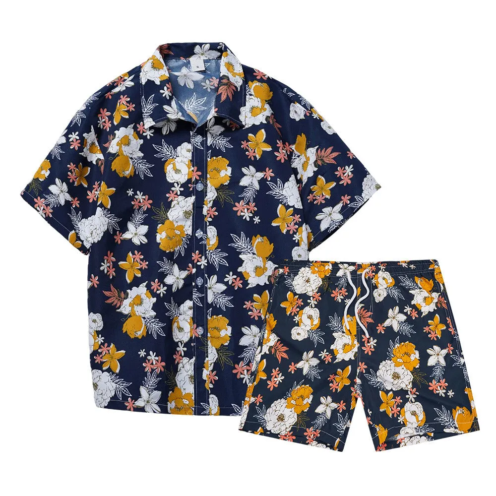 Men's Flower Casual Button Down Short Sleeve Hawaiian Shirt Suits
