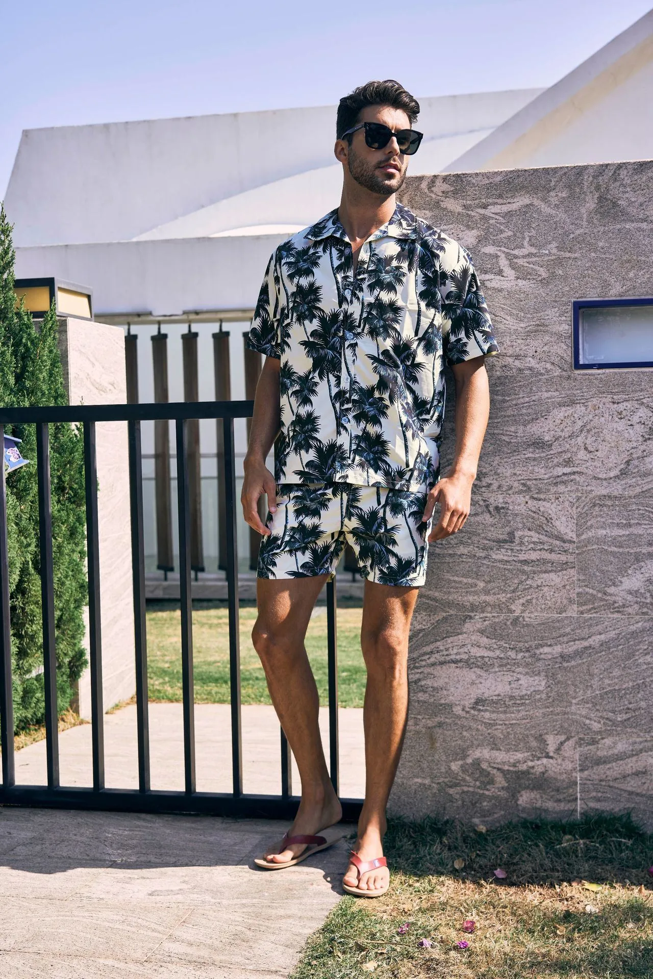 Men's Flower Casual Button Down Short Sleeve Hawaiian Shirt Suits
