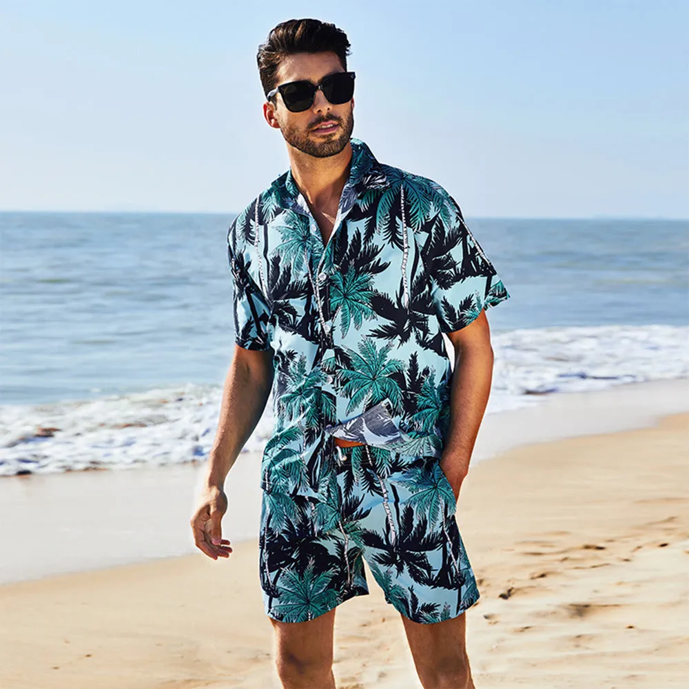 Men's Flower Casual Button Down Short Sleeve Hawaiian Shirt Suits