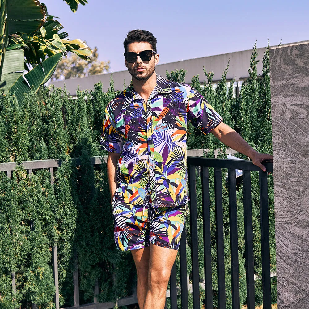 Men's Flower Casual Button Down Short Sleeve Hawaiian Shirt Suits