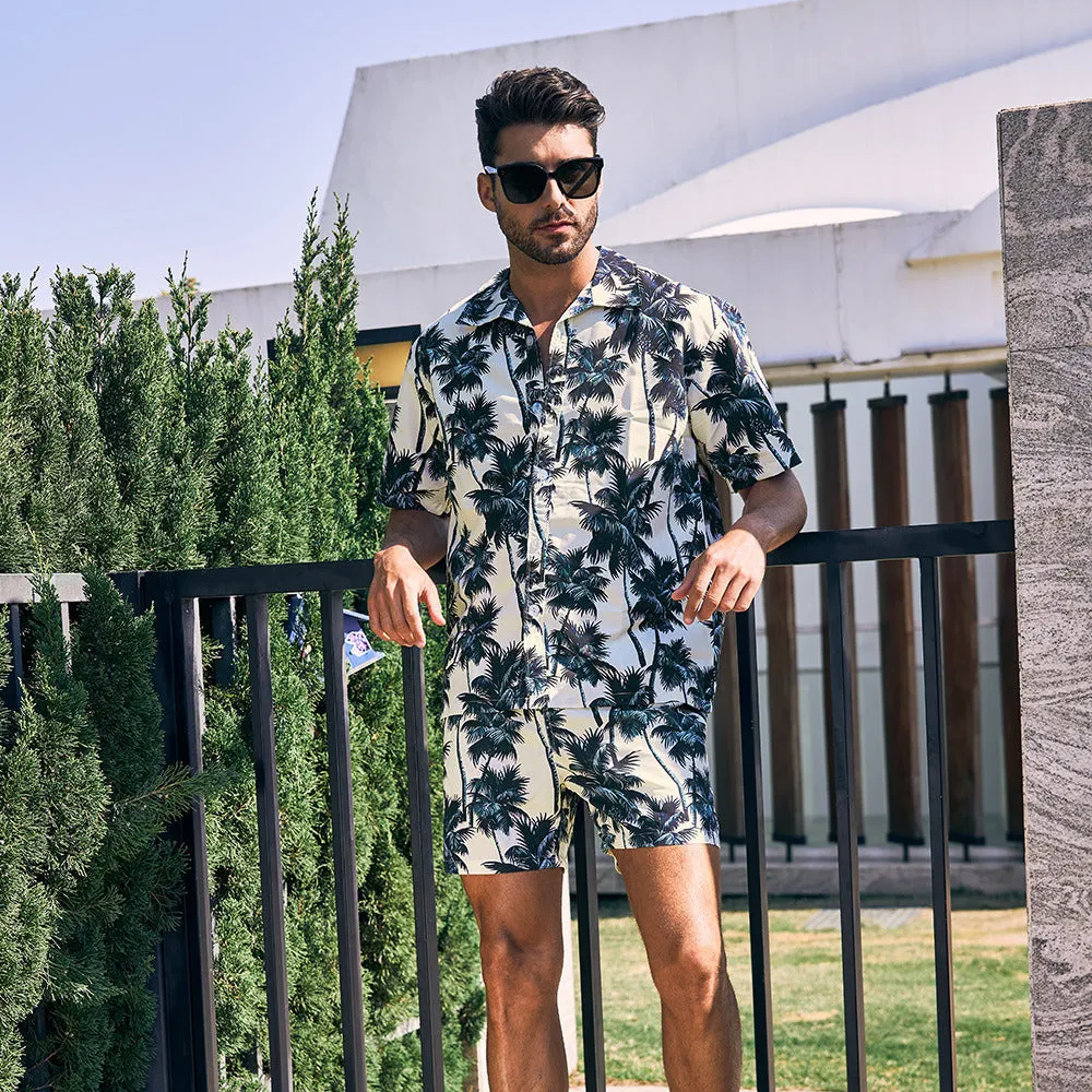 Men's Flower Casual Button Down Short Sleeve Hawaiian Shirt Suits