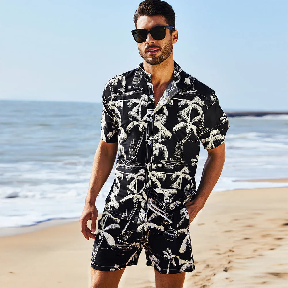 Men's Flower Casual Button Down Short Sleeve Hawaiian Shirt Suits