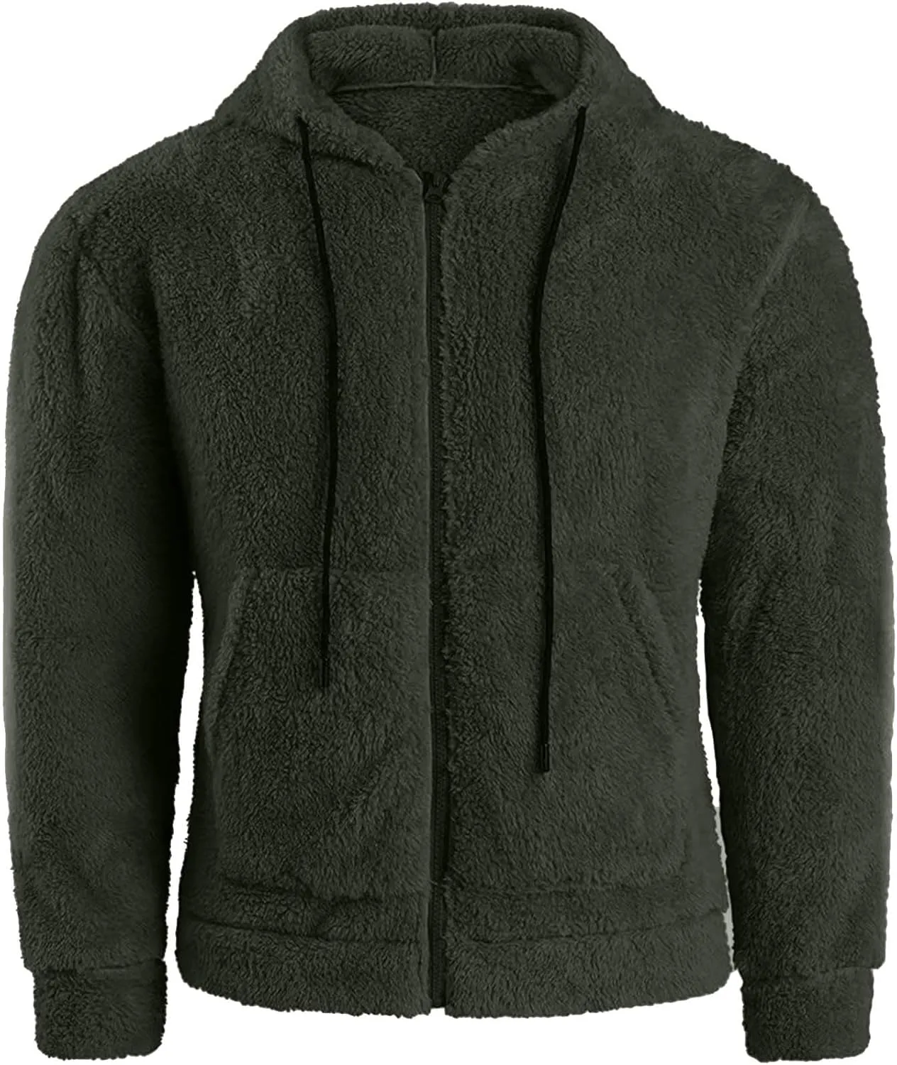 Mens Fuzzy Sherpa Hoodie Full Zip Up Drawstring Fleece Sweatshirts Cozy Thick Warm Big and Tall Winter Outerwear