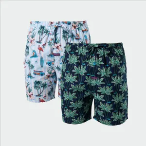 Men's Hawaiian Charm Cotton Sleep Shorts 2 Pack - Blue & Navy