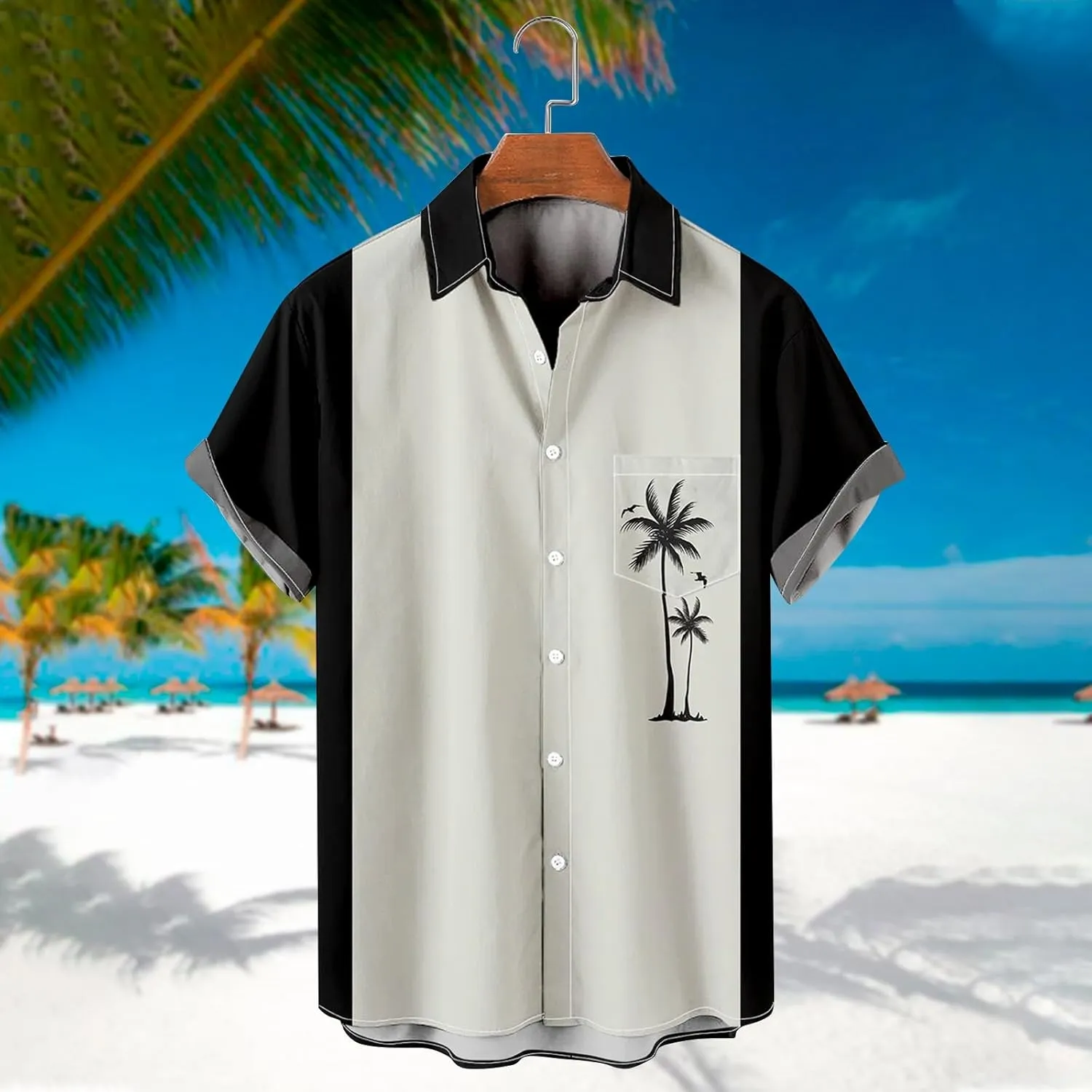 Men's Hawaiian Shirt Short Sleeves Button Down Shirts Casual Summer Beach Tropical Printed Palm Holiday Shirts