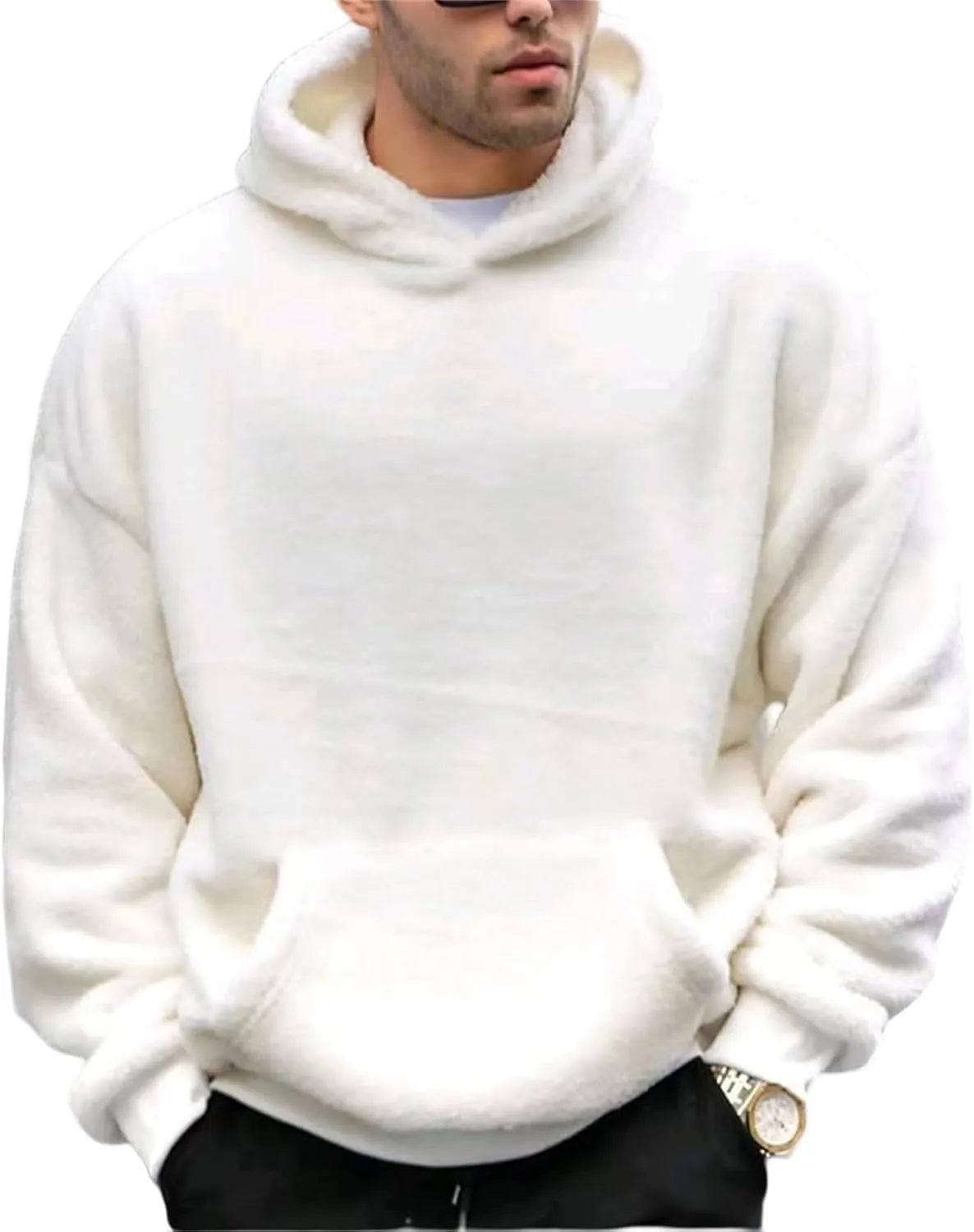 Men's Heavy Hoodie Sherpa Fleece Lined Pullover Thick Winter Long Sleeve Hooded Sweatshirt Unisex Casual Warm Coat