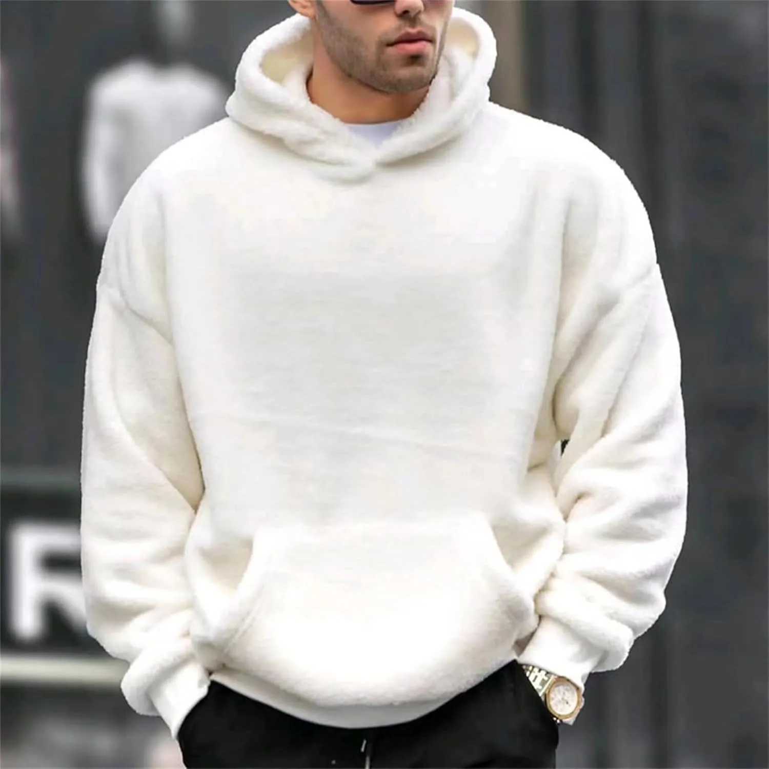 Men's Heavy Hoodie Sherpa Fleece Lined Pullover Thick Winter Long Sleeve Hooded Sweatshirt Unisex Casual Warm Coat