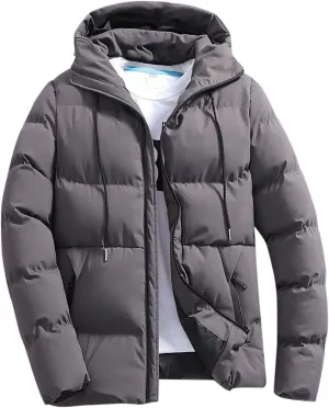Men's Hooded Puffer Jacket Insulated Winter Coat for Snow Ski Traveling Zip Up Padded Down Jacket Winter Jackets Outerwear