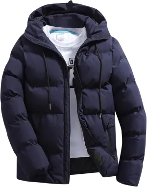 Men's Hooded Puffer Jacket Insulated Winter Coat for Snow Ski Traveling Zip Up Padded Down Jacket Winter Jackets Outerwear
