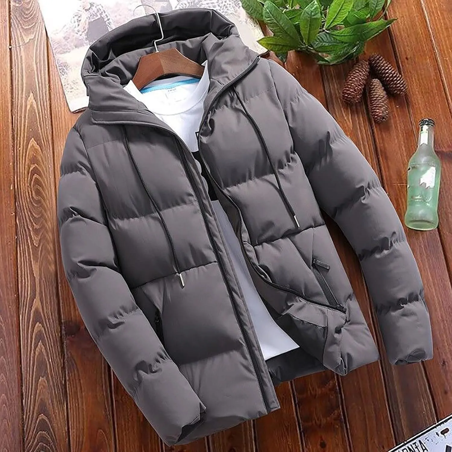 Men's Hooded Puffer Jacket Insulated Winter Coat for Snow Ski Traveling Zip Up Padded Down Jacket Winter Jackets Outerwear