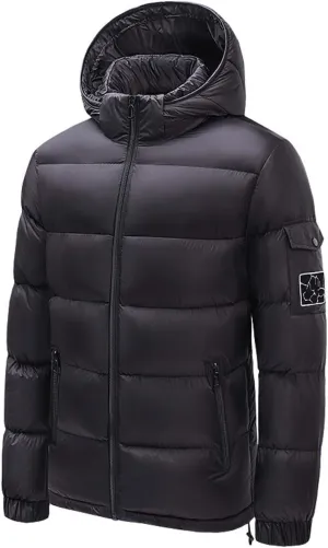 Men's Hooded Puffer Jacket Winter Down Coat Puffy Warm Thickened Zip Up Quilted Padded Jackets Outerwear with Pockets