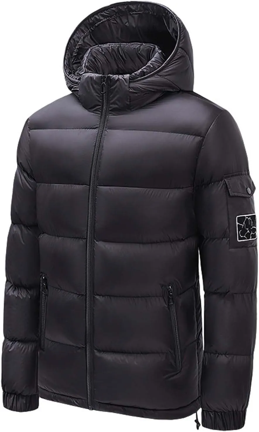 Men's Hooded Puffer Jacket Winter Down Coat Puffy Warm Thickened Zip Up Quilted Padded Jackets Outerwear with Pockets