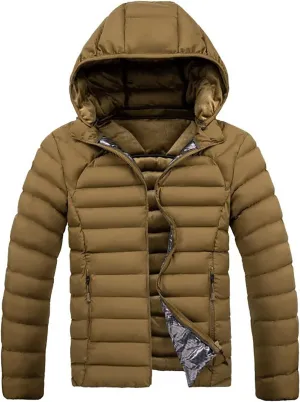 Mens Hooded Quilted Puffer Jacket Zip Up Padded Insulated Down Jacket Lightweight Puffer Coats Winter Snow Jackets Outerwear
