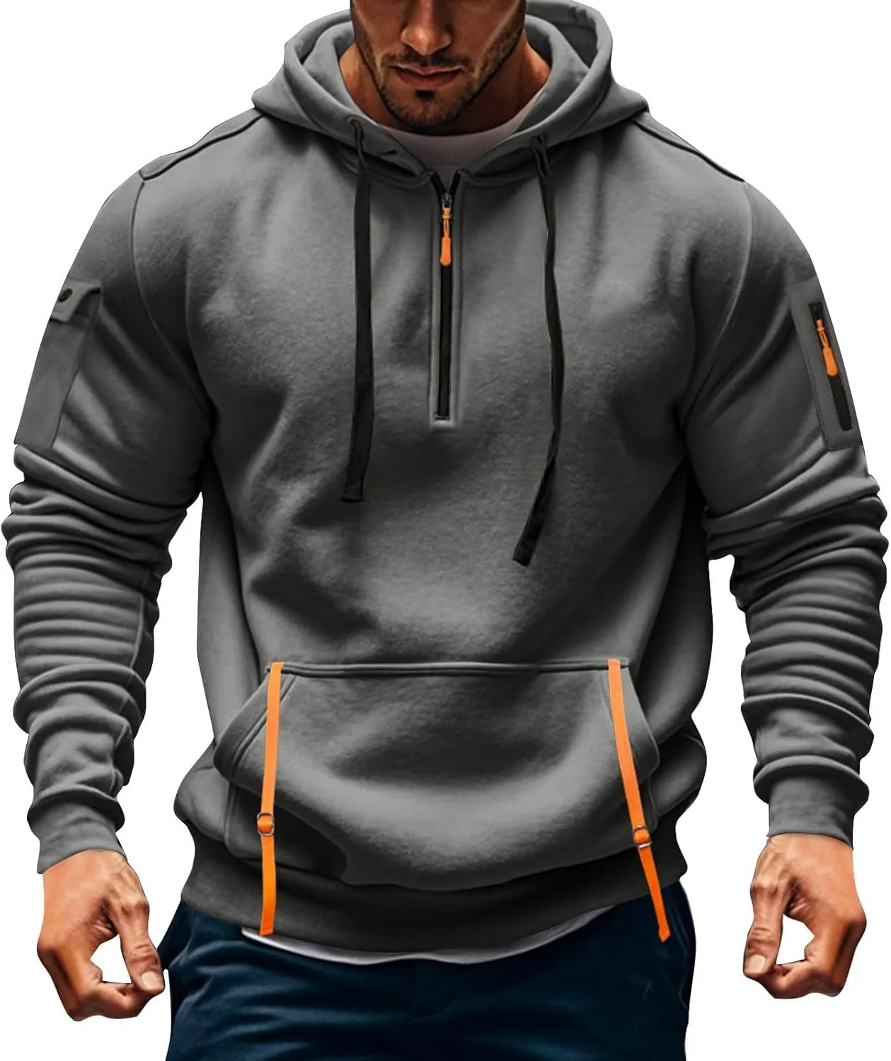 Men'S Hoodie Tactical Quarter Zip Pullover Oversized Sweatshirt Design Long Sleeve Streetwear Hoodies With Pockets