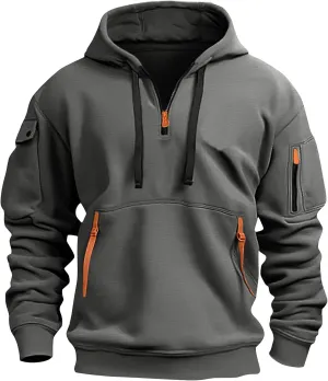 Men'S Hoodie Tactical Quarter Zip Pullover Oversized Sweatshirt Design Long Sleeve Streetwear Hoodies With Pockets
