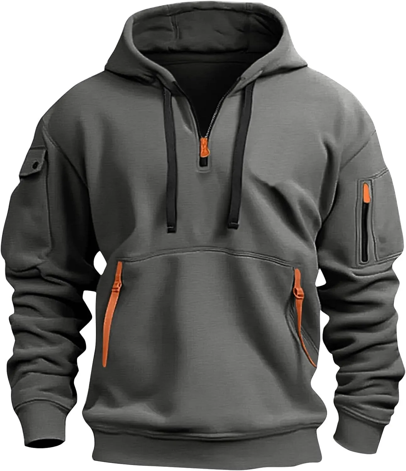 Men'S Hoodie Tactical Quarter Zip Pullover Oversized Sweatshirt Design Long Sleeve Streetwear Hoodies With Pockets