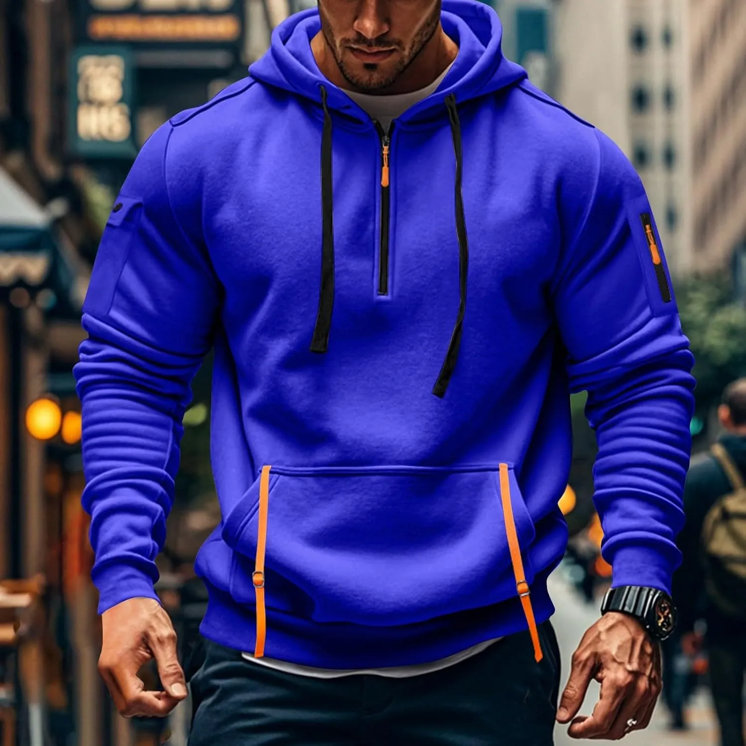 Men'S Hoodie Tactical Quarter Zip Pullover Oversized Sweatshirt Design Long Sleeve Streetwear Hoodies With Pockets