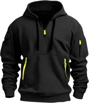 Men'S Hoodie Tactical Quarter Zip Pullover Oversized Sweatshirt Design Long Sleeve Streetwear Hoodies With Pockets