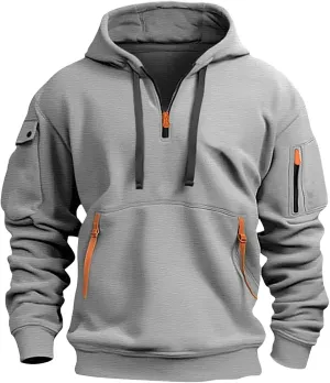 Men'S Hoodie Tactical Quarter Zip Pullover Oversized Sweatshirt Design Long Sleeve Streetwear Hoodies With Pockets