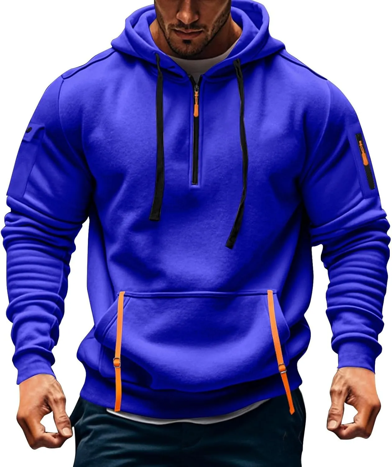 Men'S Hoodie Tactical Quarter Zip Pullover Oversized Sweatshirt Design Long Sleeve Streetwear Hoodies With Pockets
