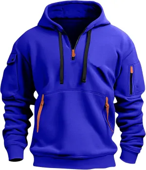 Men'S Hoodie Tactical Quarter Zip Pullover Oversized Sweatshirt Design Long Sleeve Streetwear Hoodies With Pockets