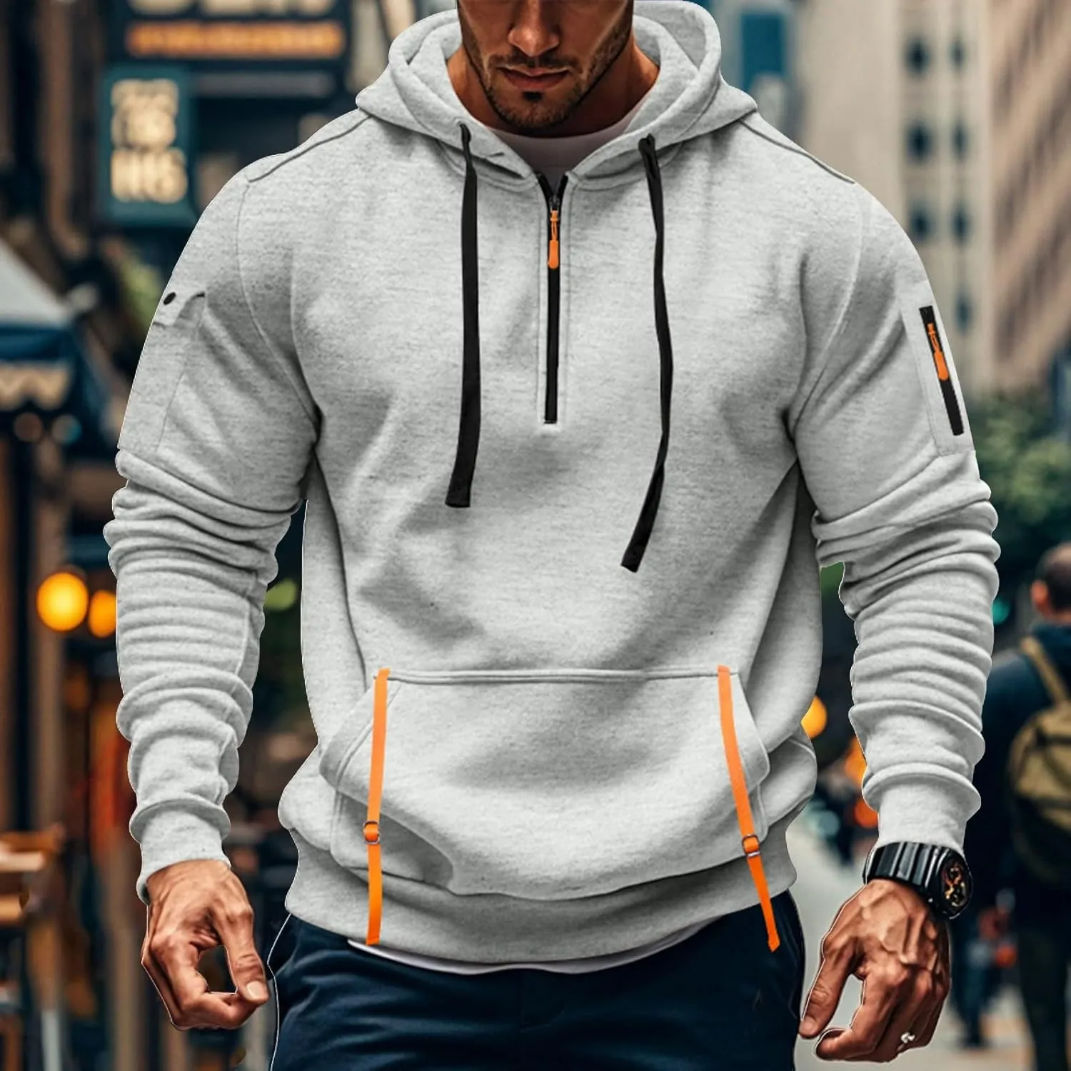 Men'S Hoodie Tactical Quarter Zip Pullover Oversized Sweatshirt Design Long Sleeve Streetwear Hoodies With Pockets
