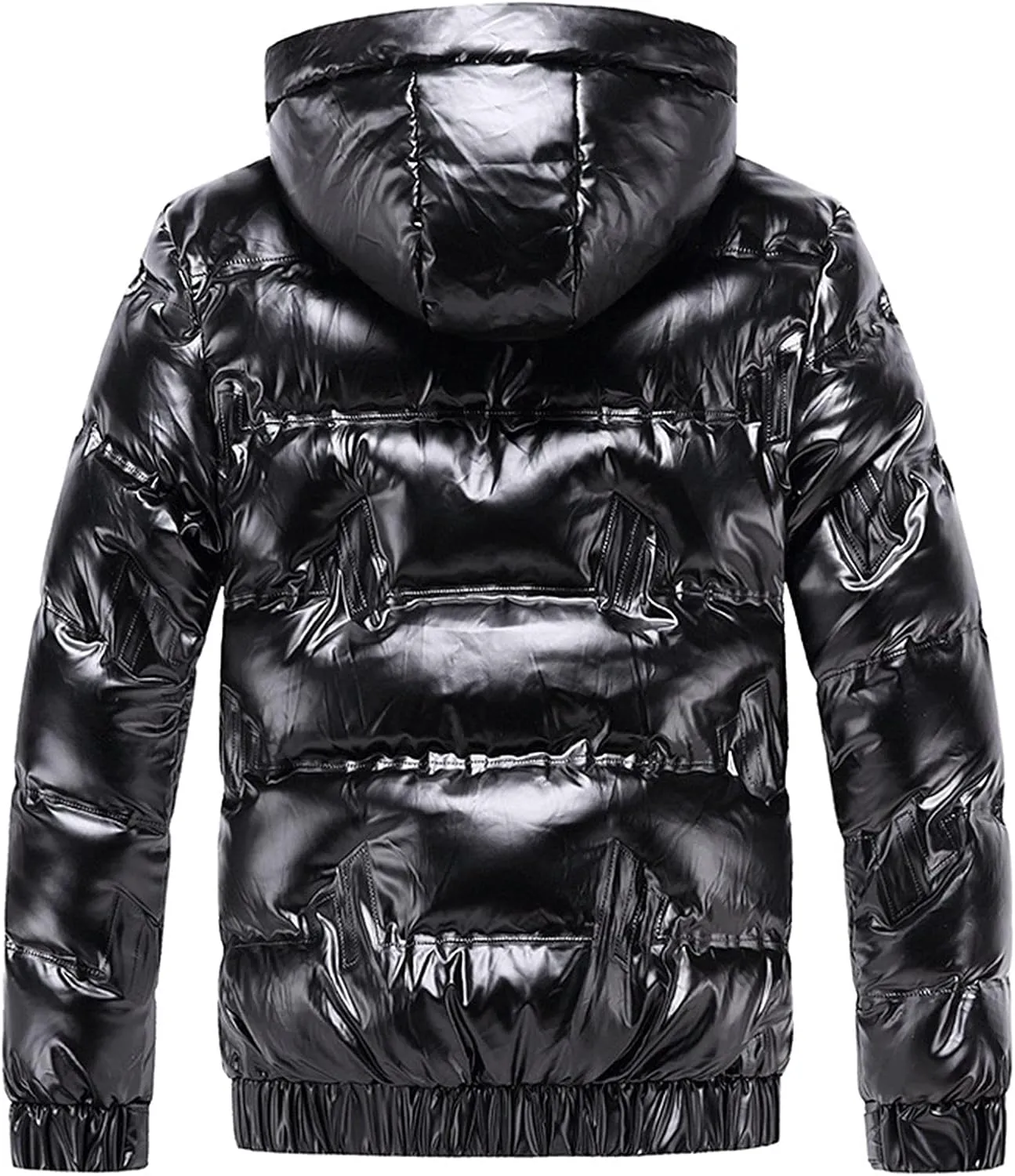 Mens Insulated Puffer Jacket Zip Up Padded Quilted Down Jacket with Removable Hood Thermal Windproof Winter Jackets Outerwear